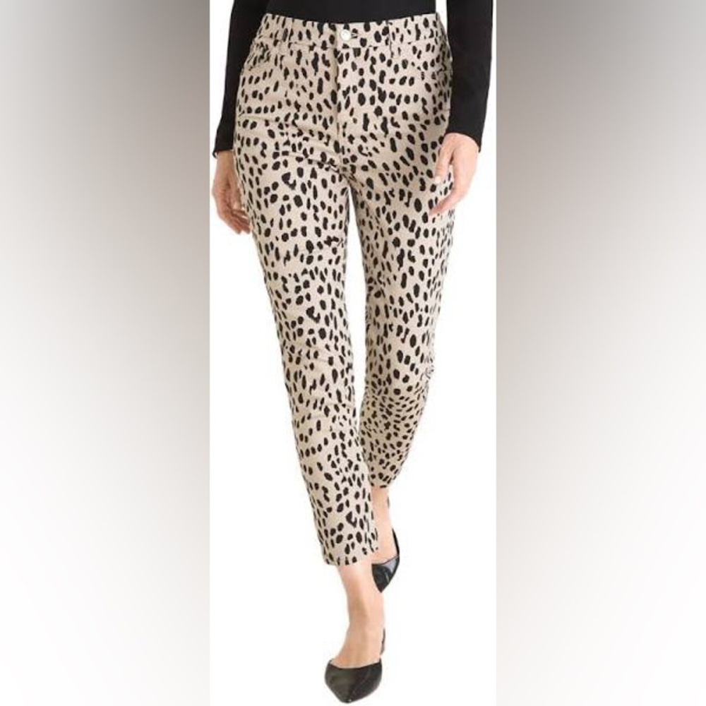 Chico’s So Slimming Girlfriend Cheetah Print Slim Leg Ankle Jeans SZ 8 Mod Edgy